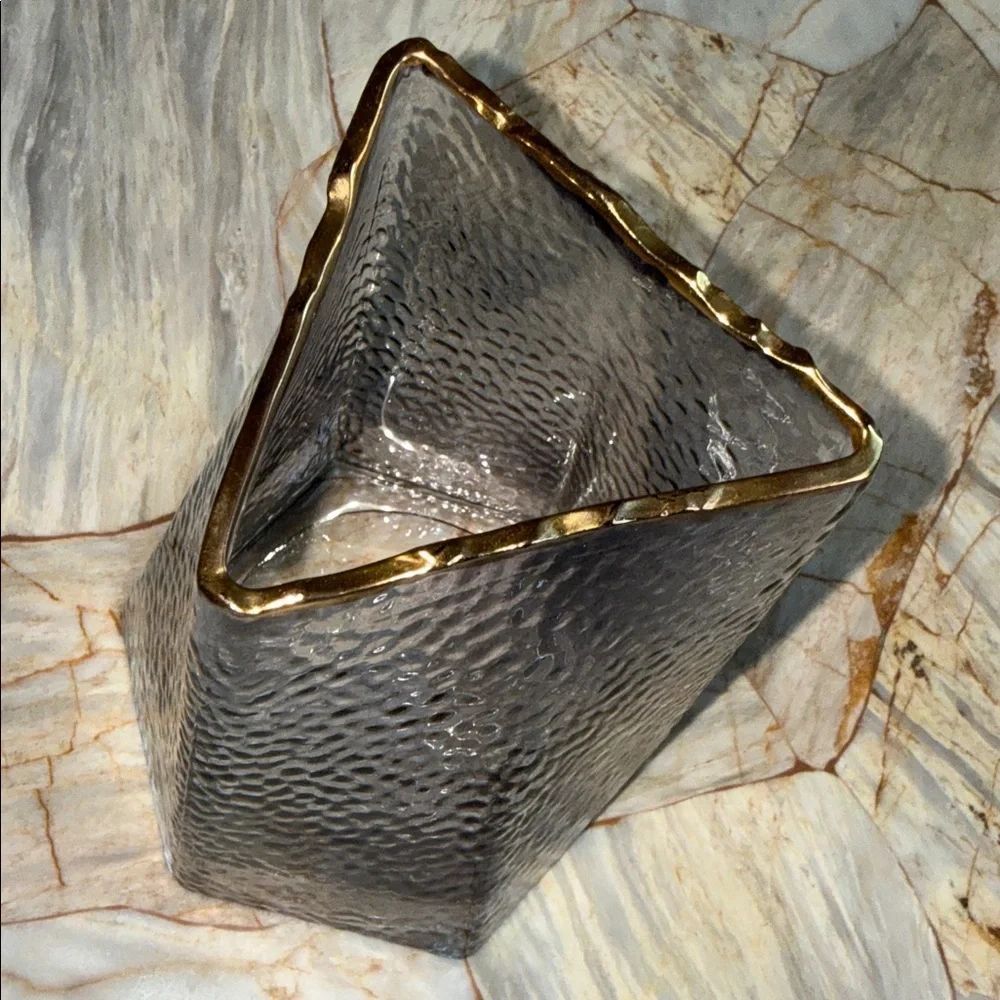 Textured Glass Vase with‎ Gold Rim